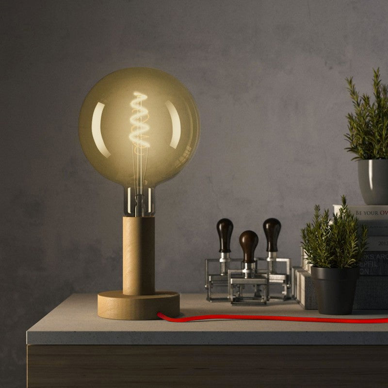 Posaluce Wood M our table lamp in wood complete with fabric cable switch and 2-pin plug