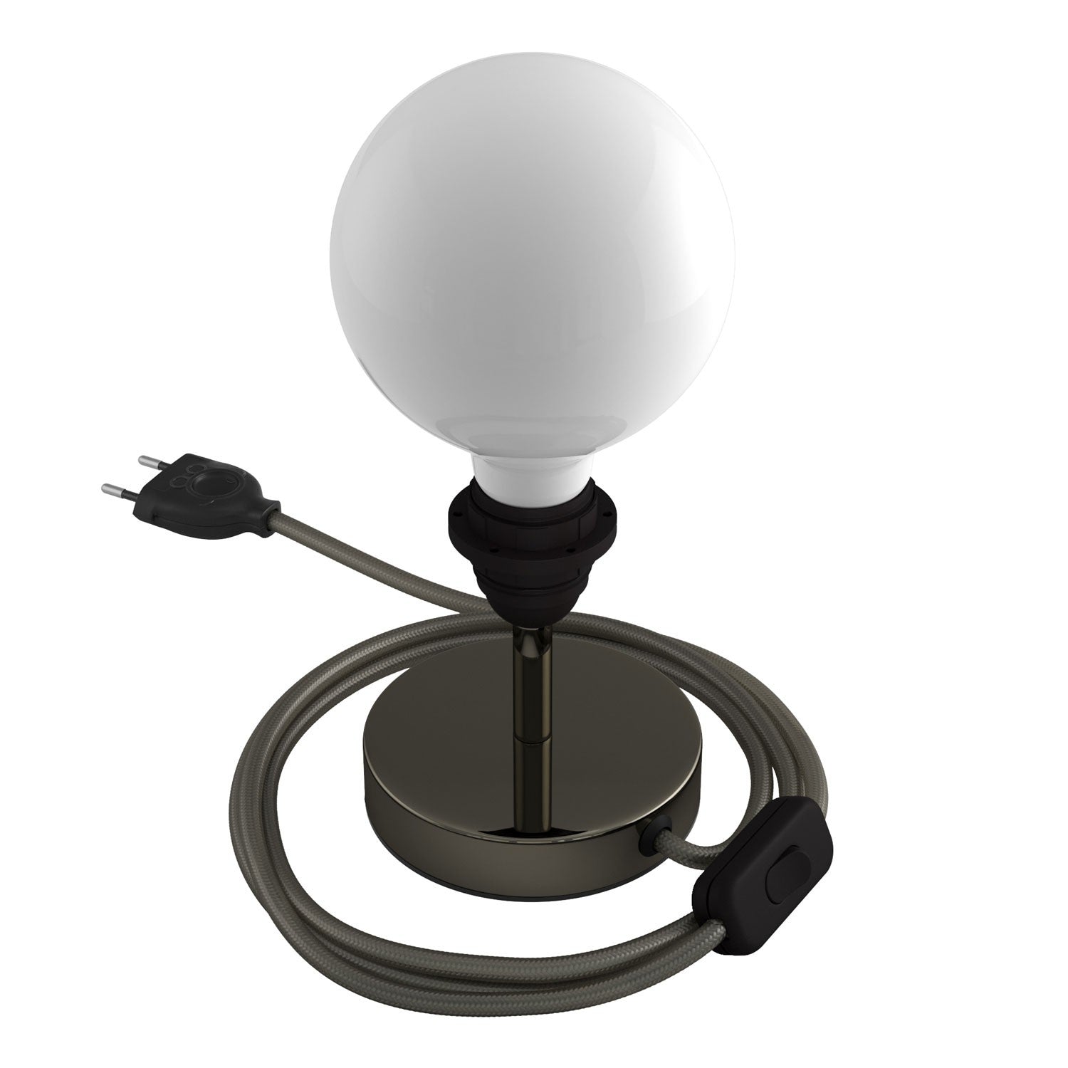 Alzaluce - metal table lamp for lampshades with fabric cable, switch and 2 poles plug