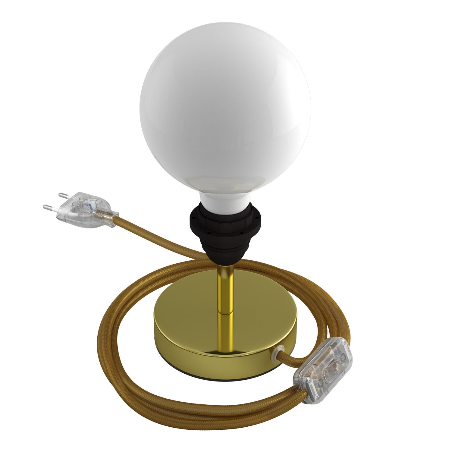 Alzaluce - metal table lamp for lampshades with fabric cable, switch and 2 poles plug