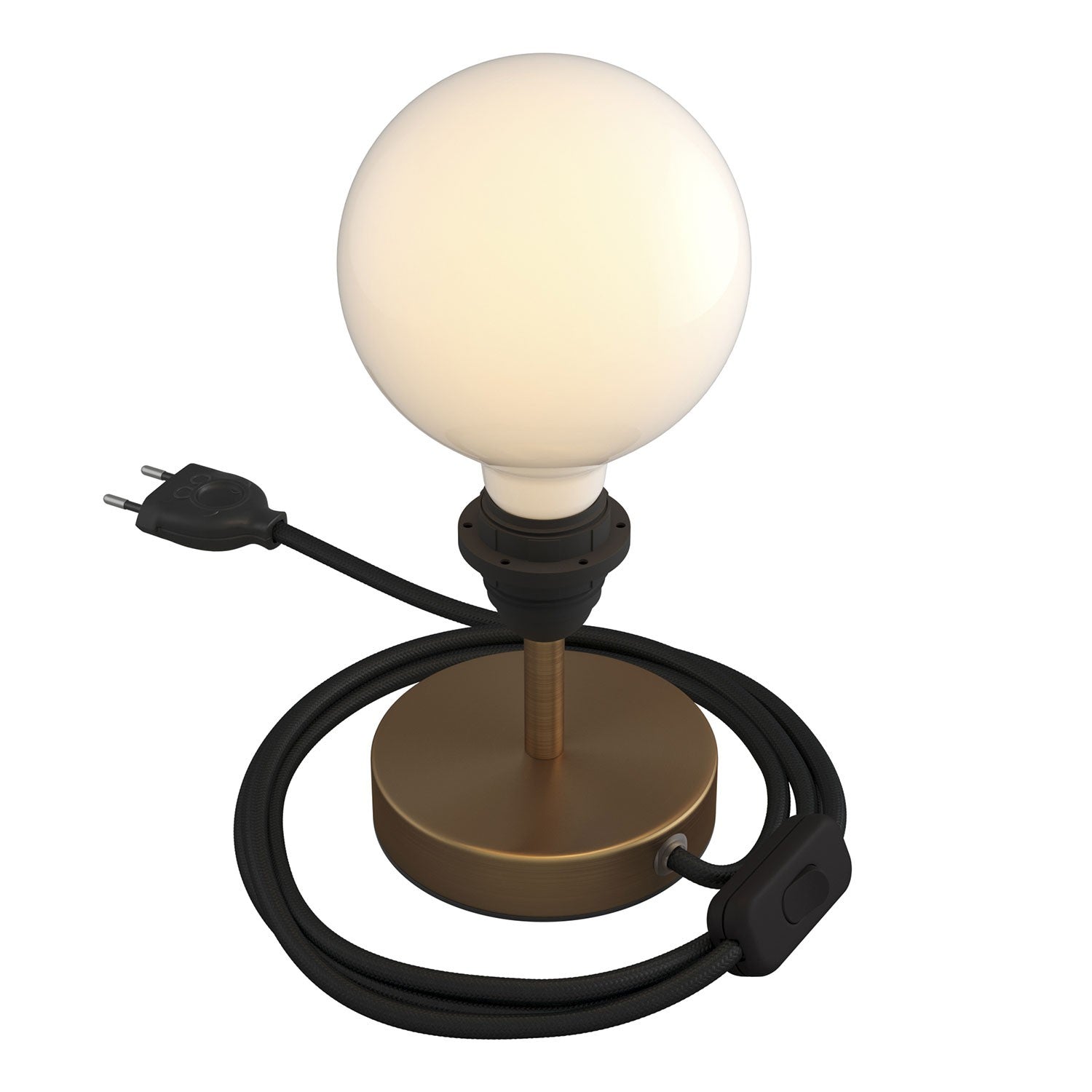 Alzaluce - metal table lamp for lampshades with fabric cable, switch and 2 poles plug