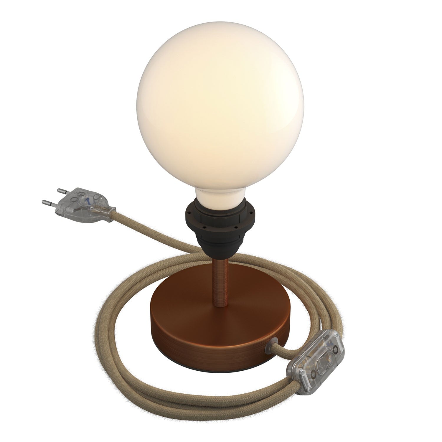 Alzaluce - metal table lamp for lampshades with fabric cable, switch and 2 poles plug