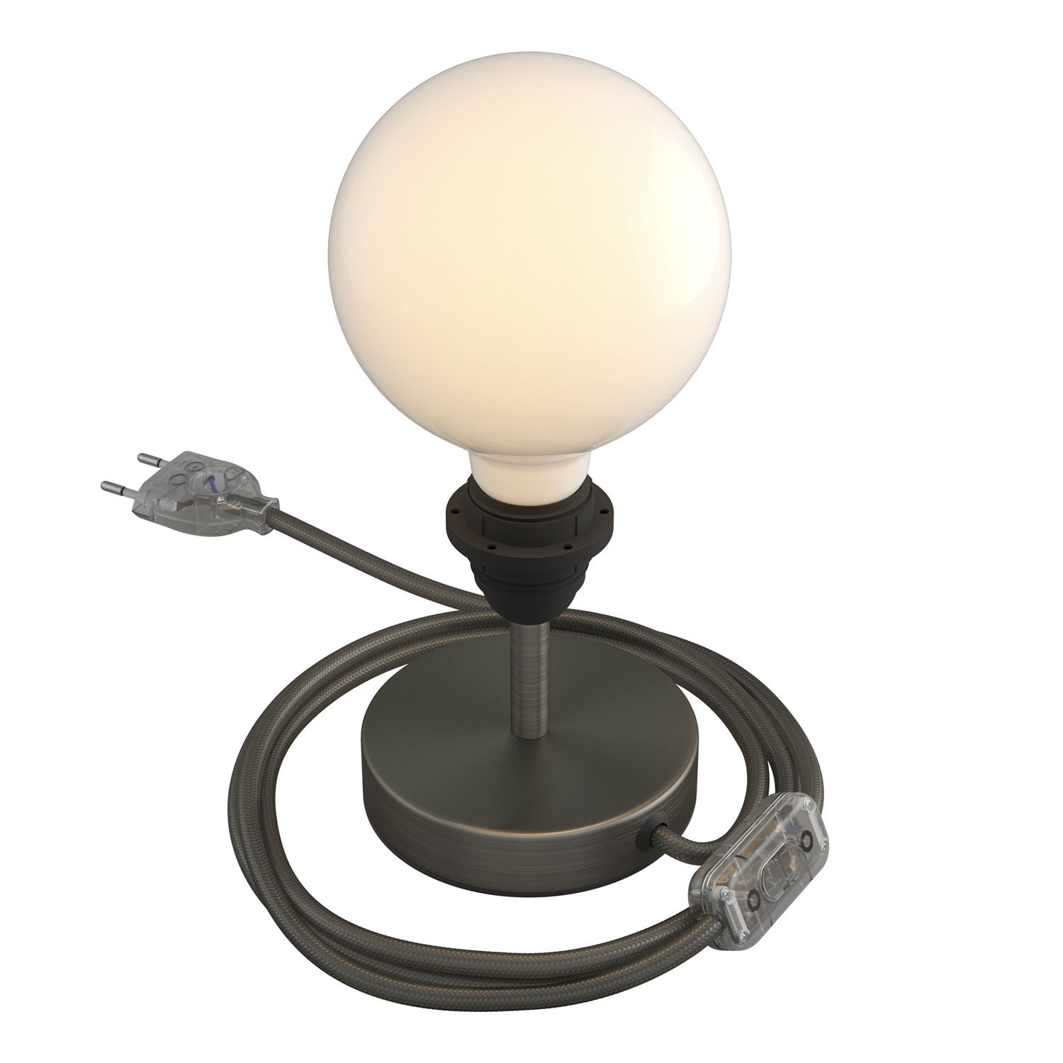 Alzaluce - metal table lamp for lampshades with fabric cable, switch and 2 poles plug