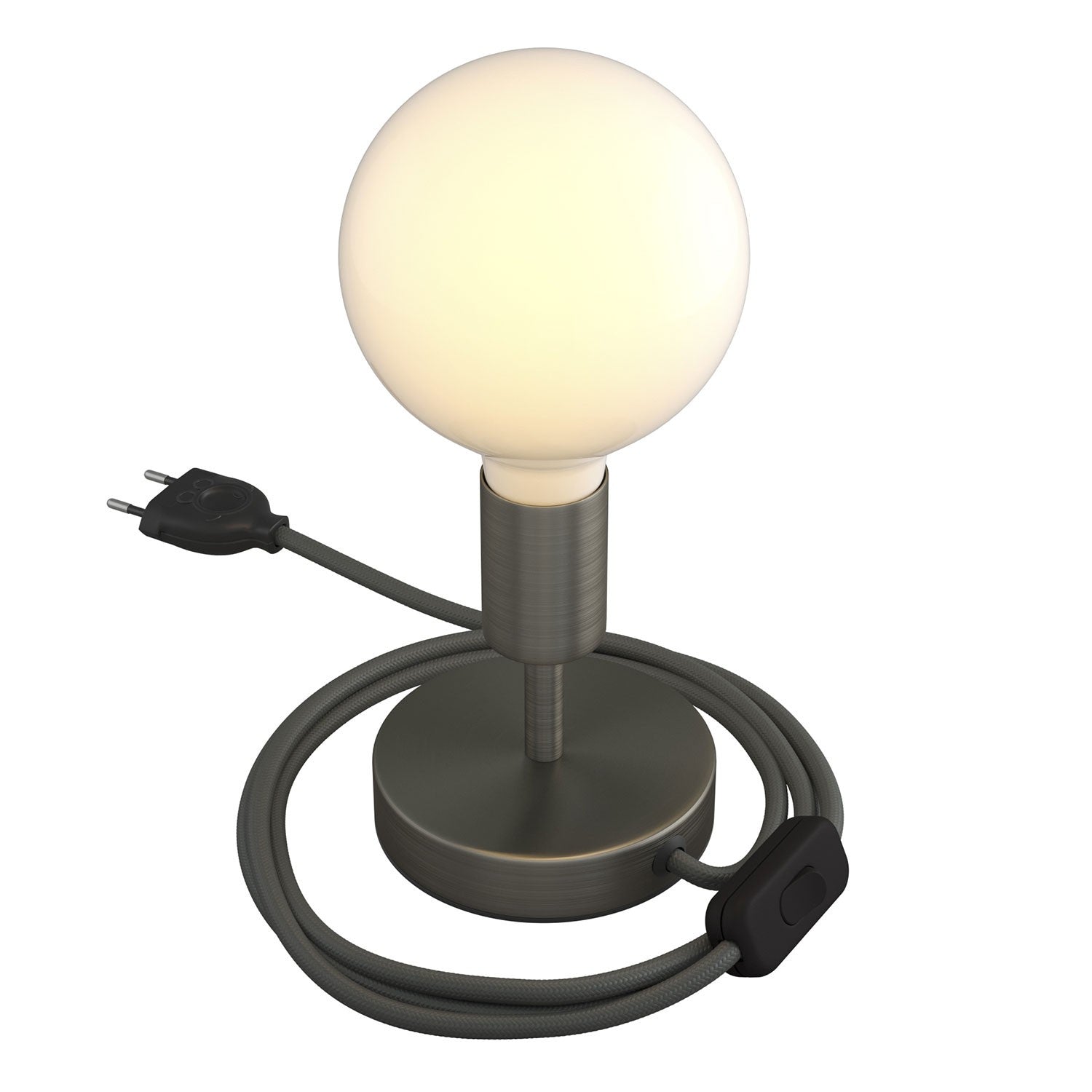 Alzaluce - metal table lamp with fabric cable, switch and 2 poles plug