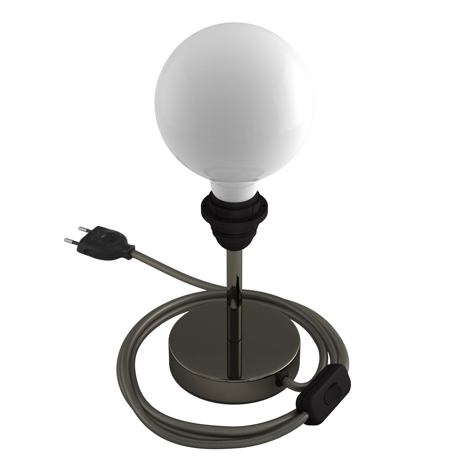 Alzaluce - metal table lamp for lampshades with fabric cable, switch and 2 poles plug