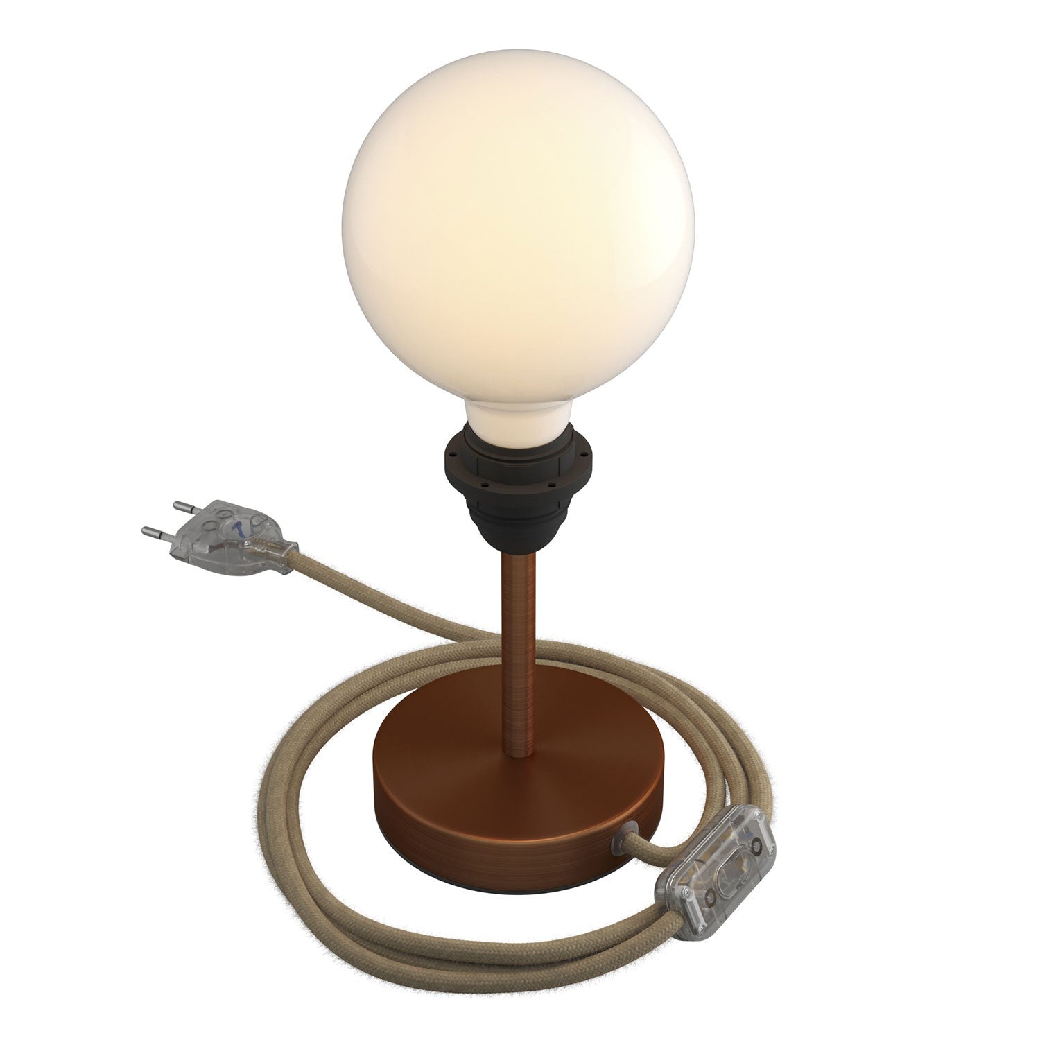 Alzaluce - metal table lamp for lampshades with fabric cable, switch and 2 poles plug