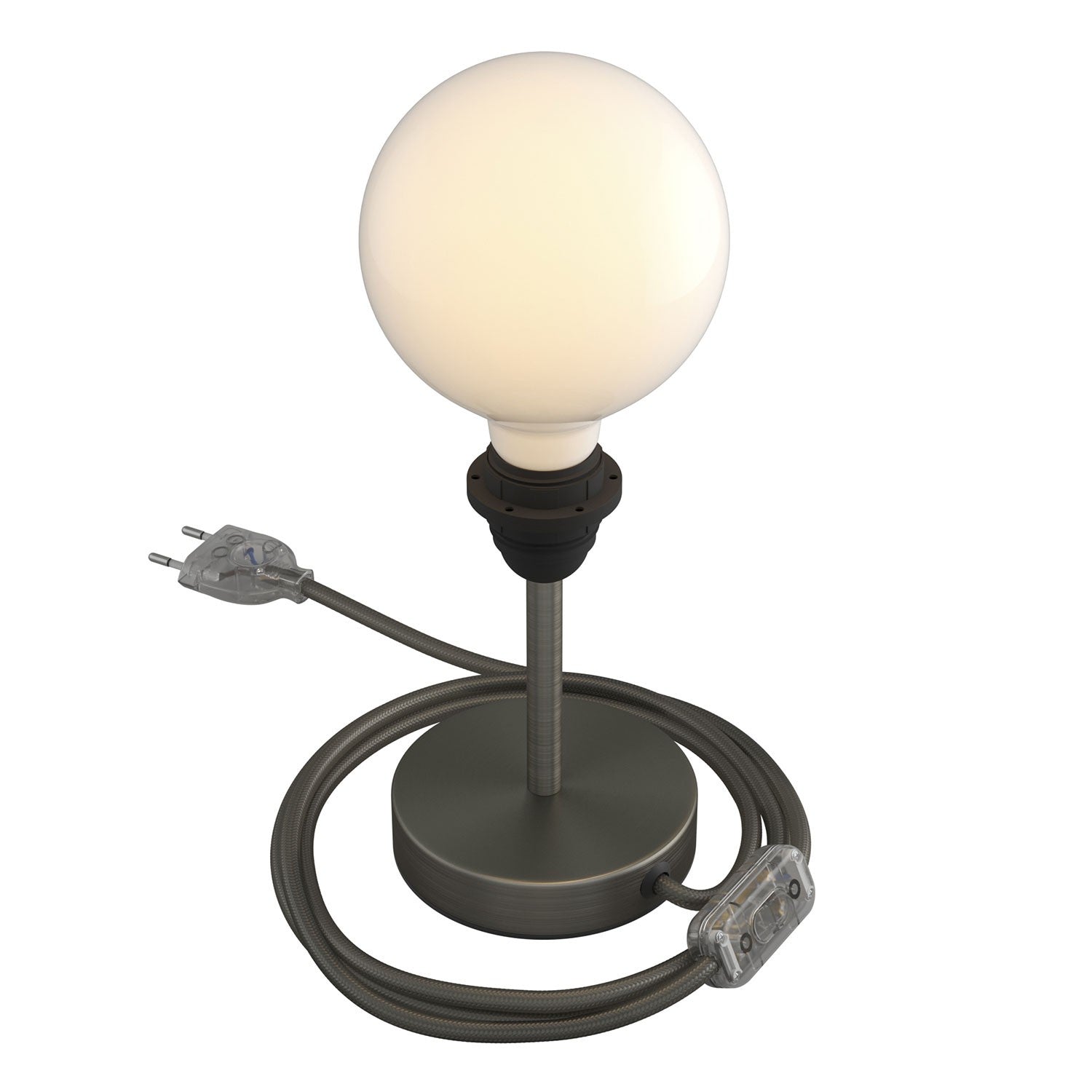Alzaluce - metal table lamp for lampshades with fabric cable, switch and 2 poles plug