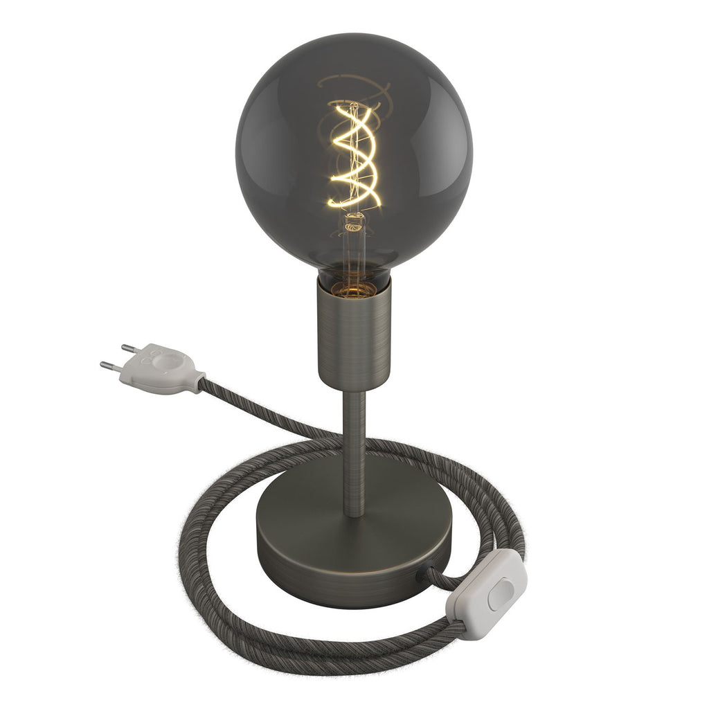 Alzaluce - metal table lamp with fabric cable, switch and 2 poles plug