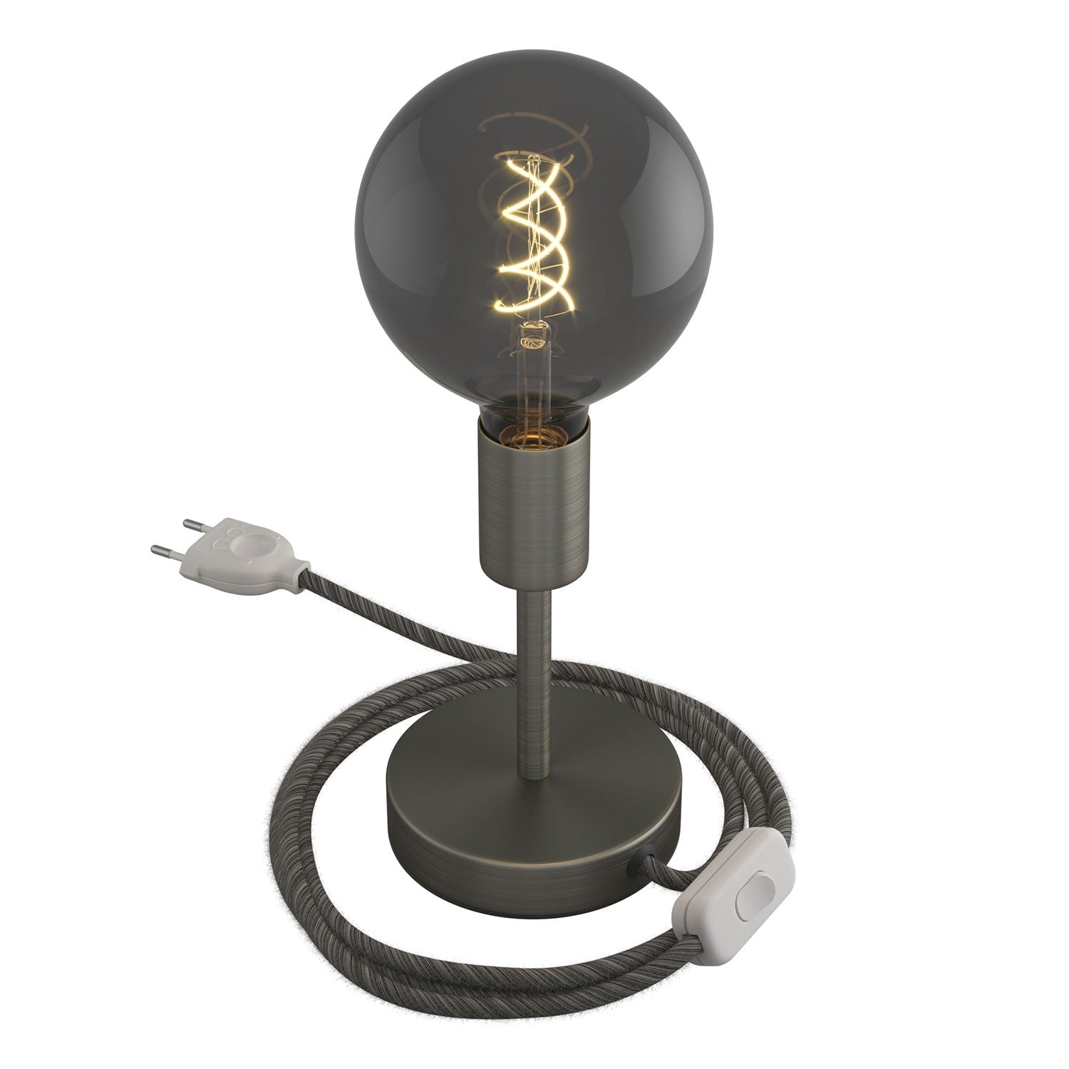 Alzaluce - metal table lamp with fabric cable, switch and 2 poles plug