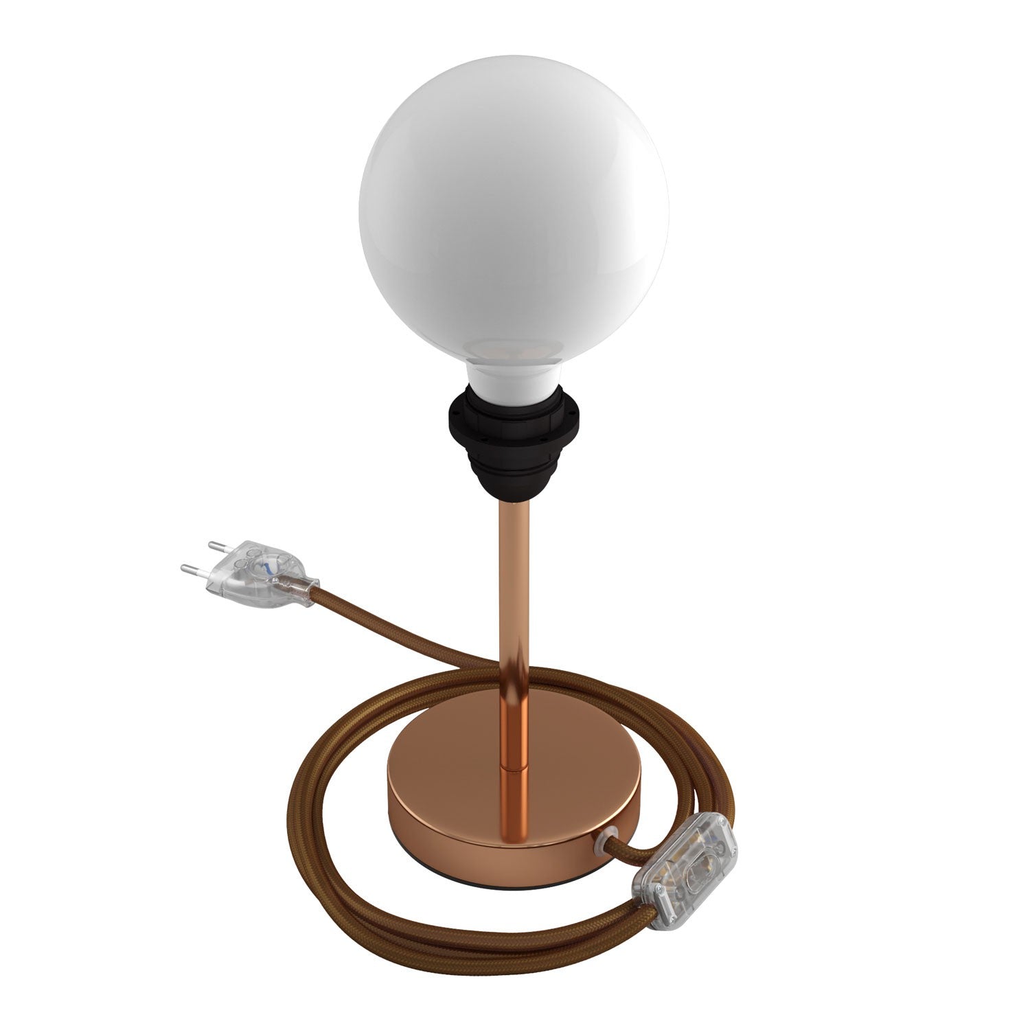 Alzaluce - metal table lamp for lampshades with fabric cable, switch and 2 poles plug