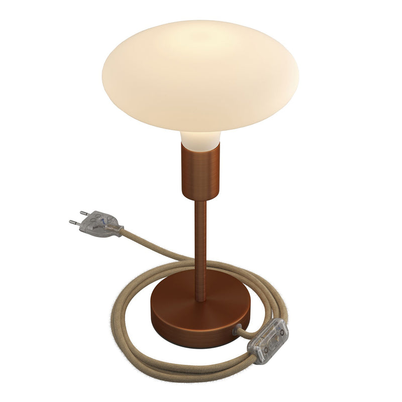 Alzaluce - metal table lamp with fabric cable, switch and 2 poles plug