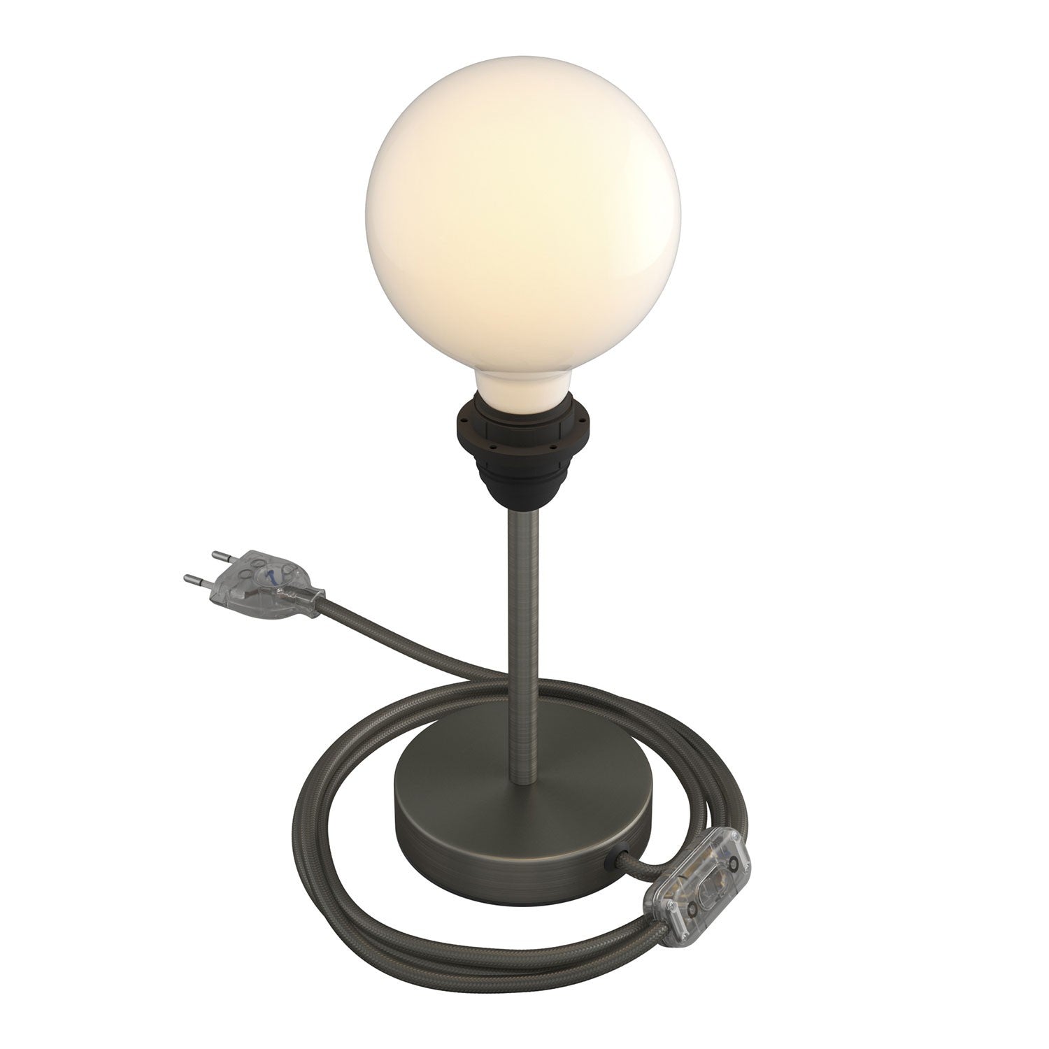 Alzaluce - metal table lamp for lampshades with fabric cable, switch and 2 poles plug