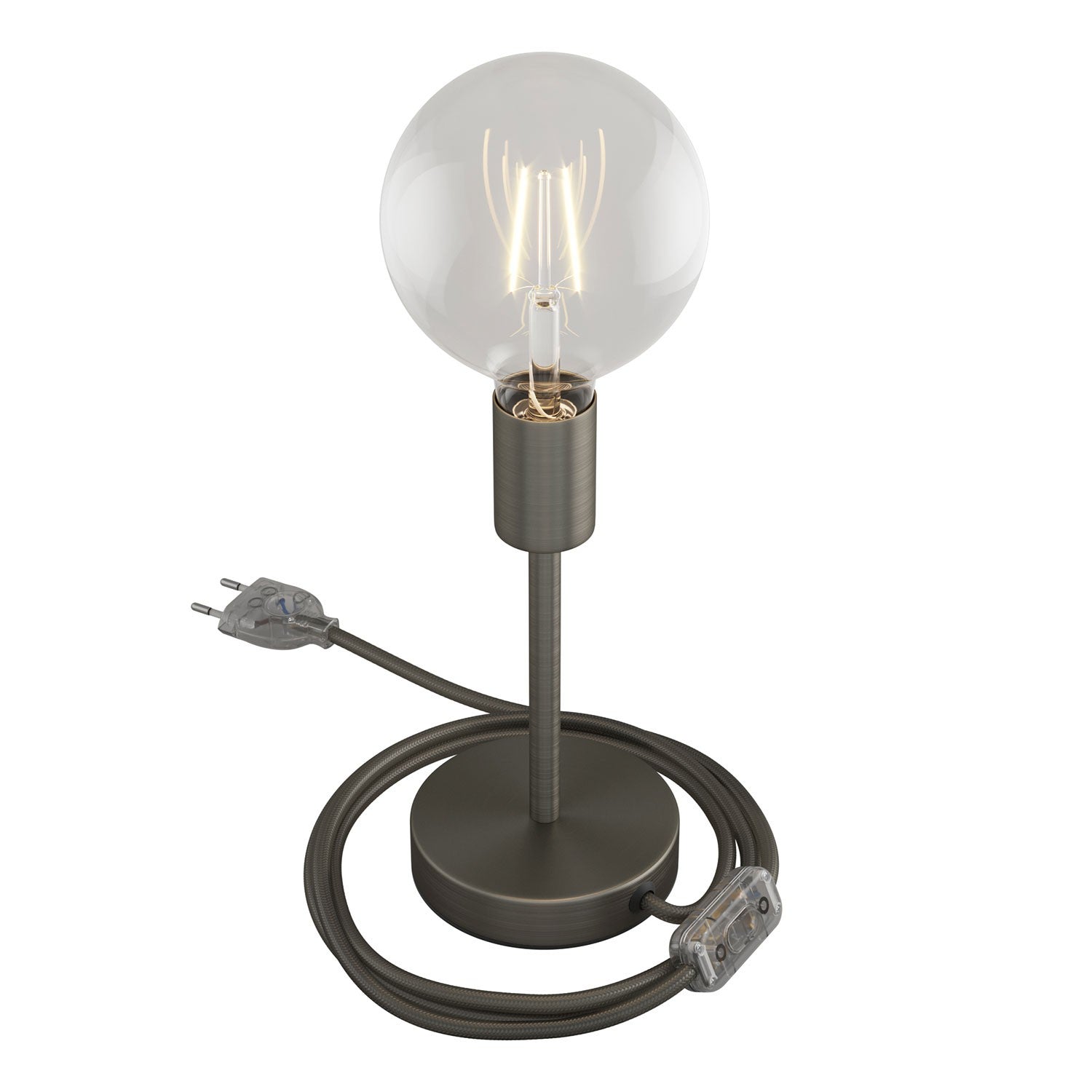 Alzaluce - metal table lamp with fabric cable, switch and 2 poles plug