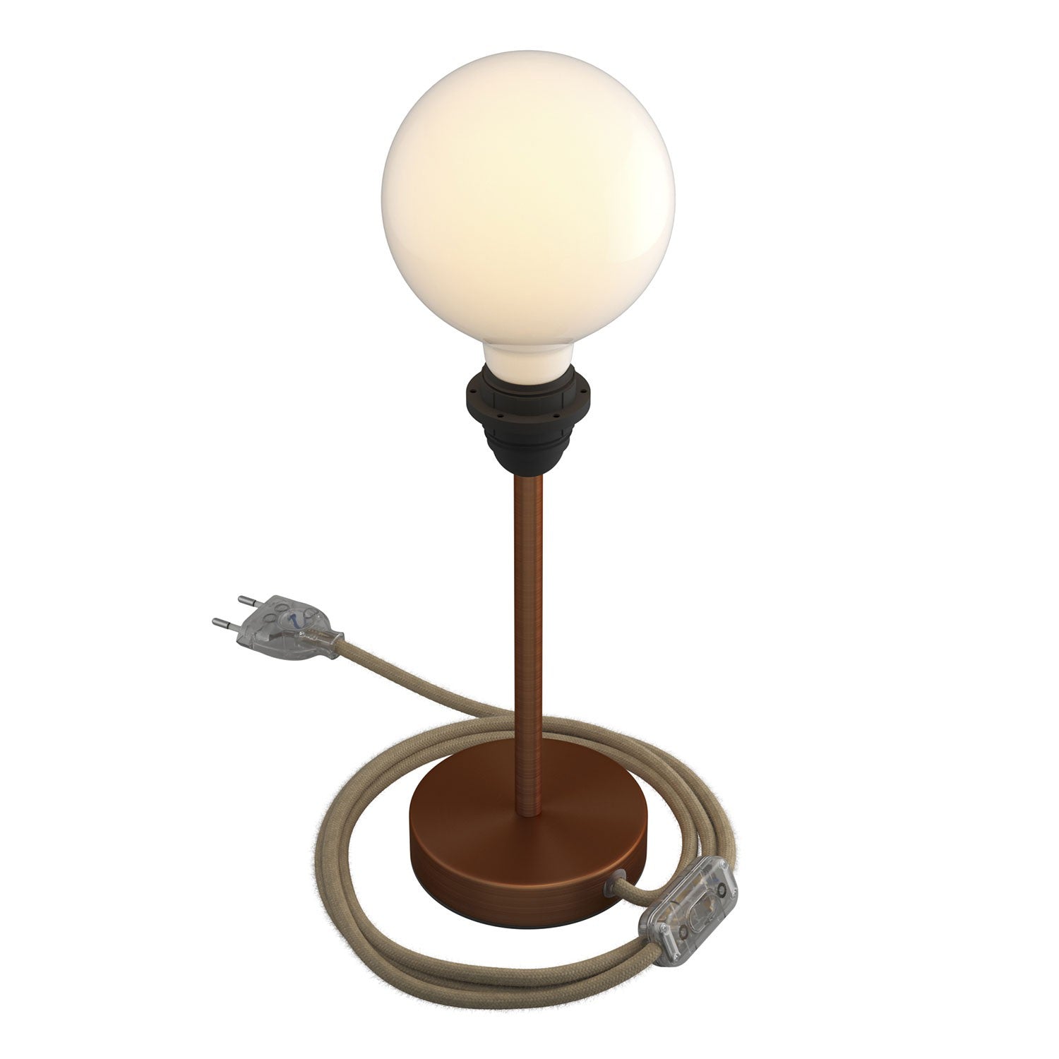 Alzaluce - metal table lamp for lampshades with fabric cable, switch and 2 poles plug