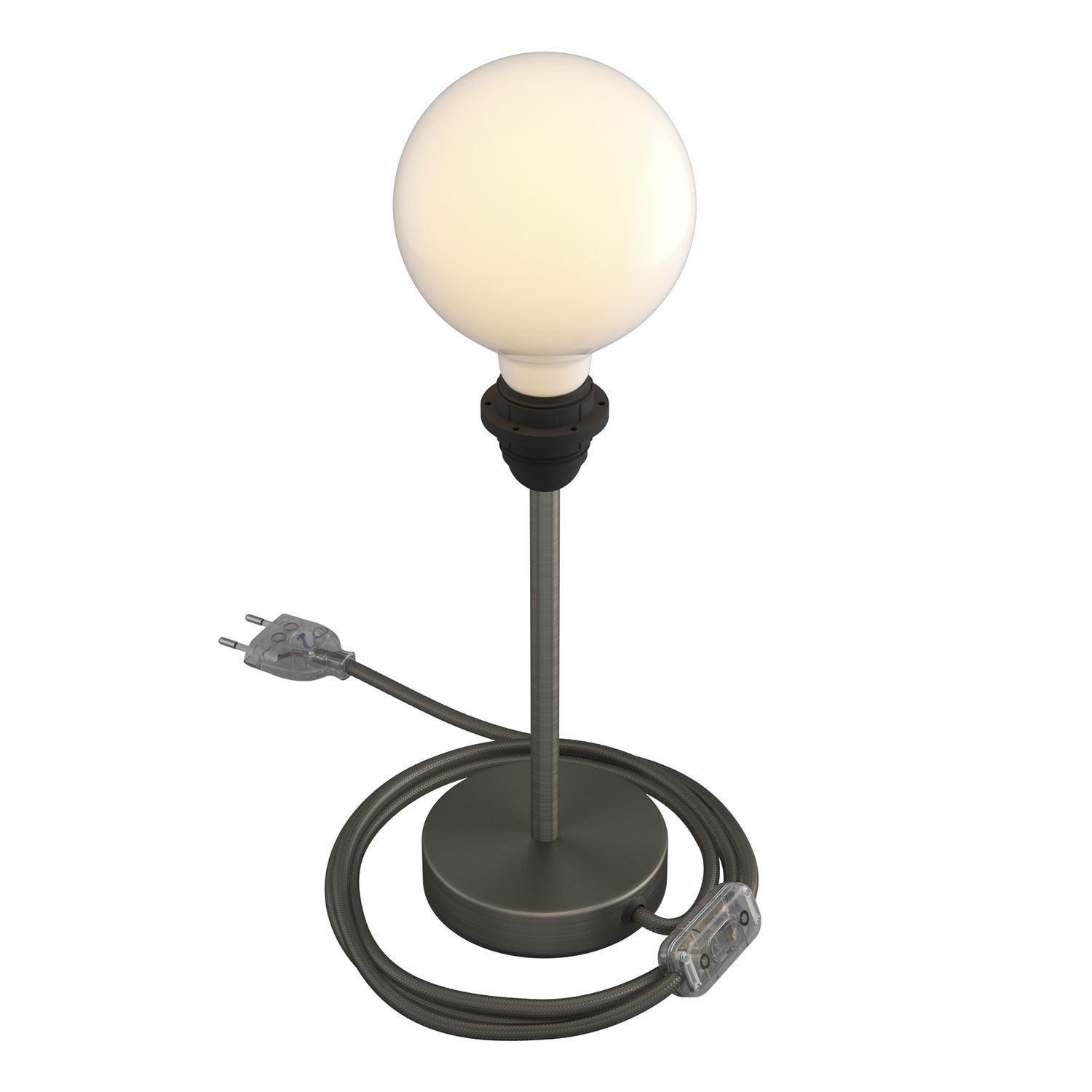Alzaluce - metal table lamp for lampshades with fabric cable, switch and 2 poles plug