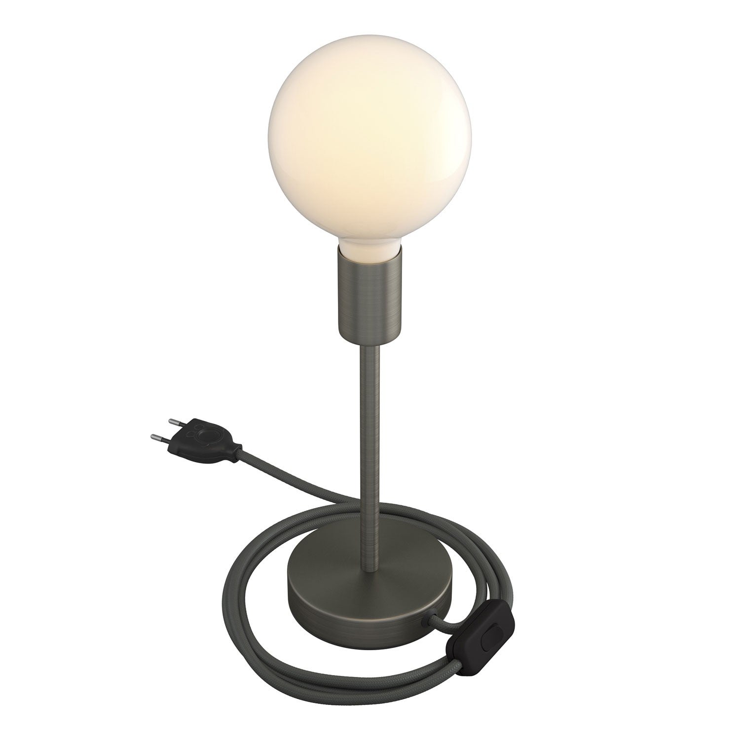 Alzaluce - metal table lamp with fabric cable, switch and 2 poles plug