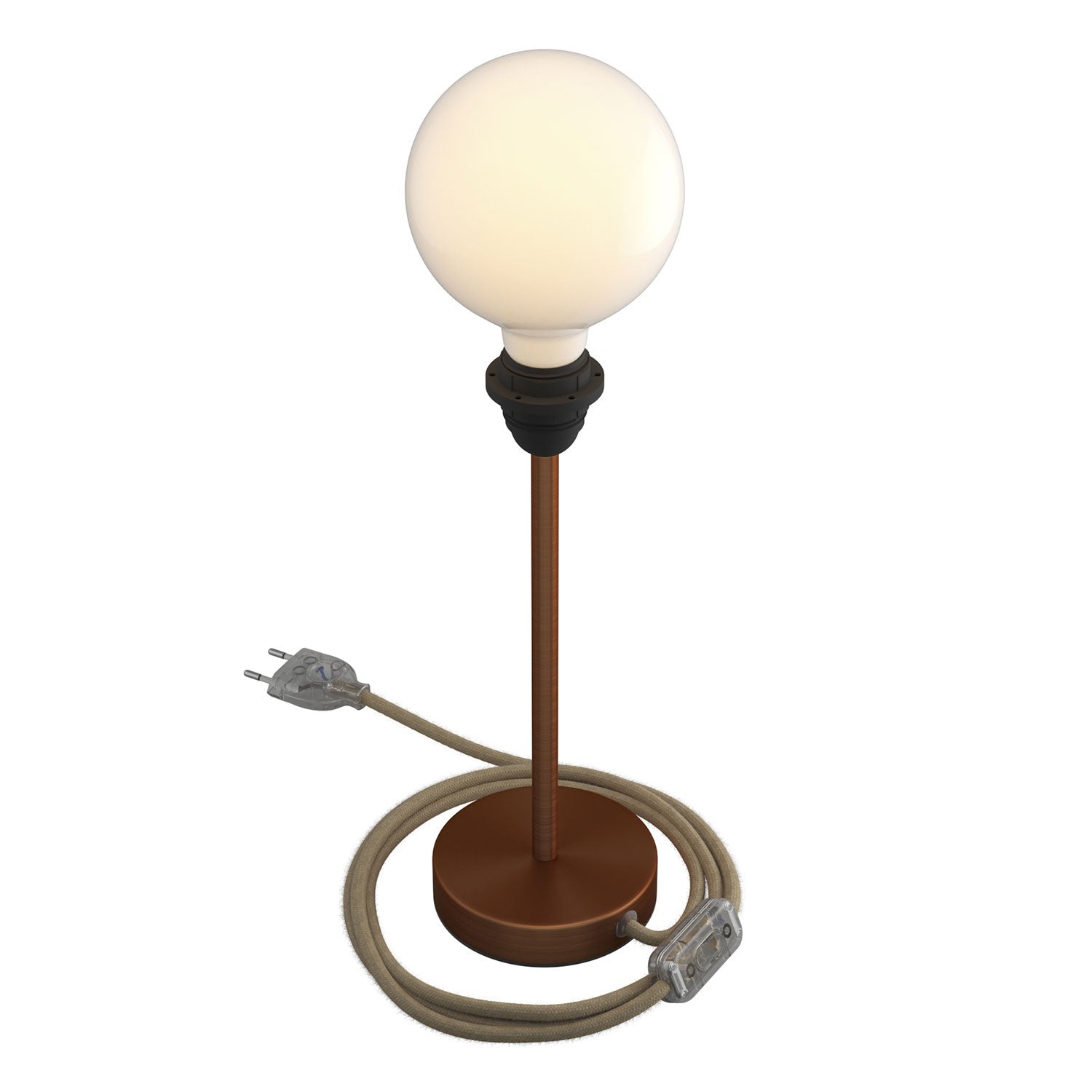 Alzaluce - metal table lamp for lampshades with fabric cable, switch and 2 poles plug