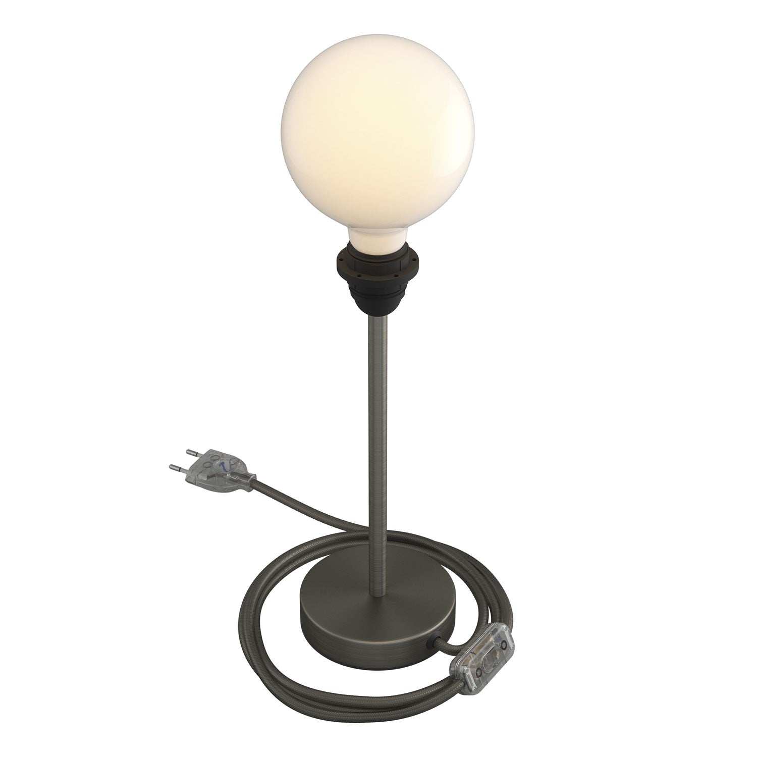 Alzaluce - metal table lamp for lampshades with fabric cable, switch and 2 poles plug