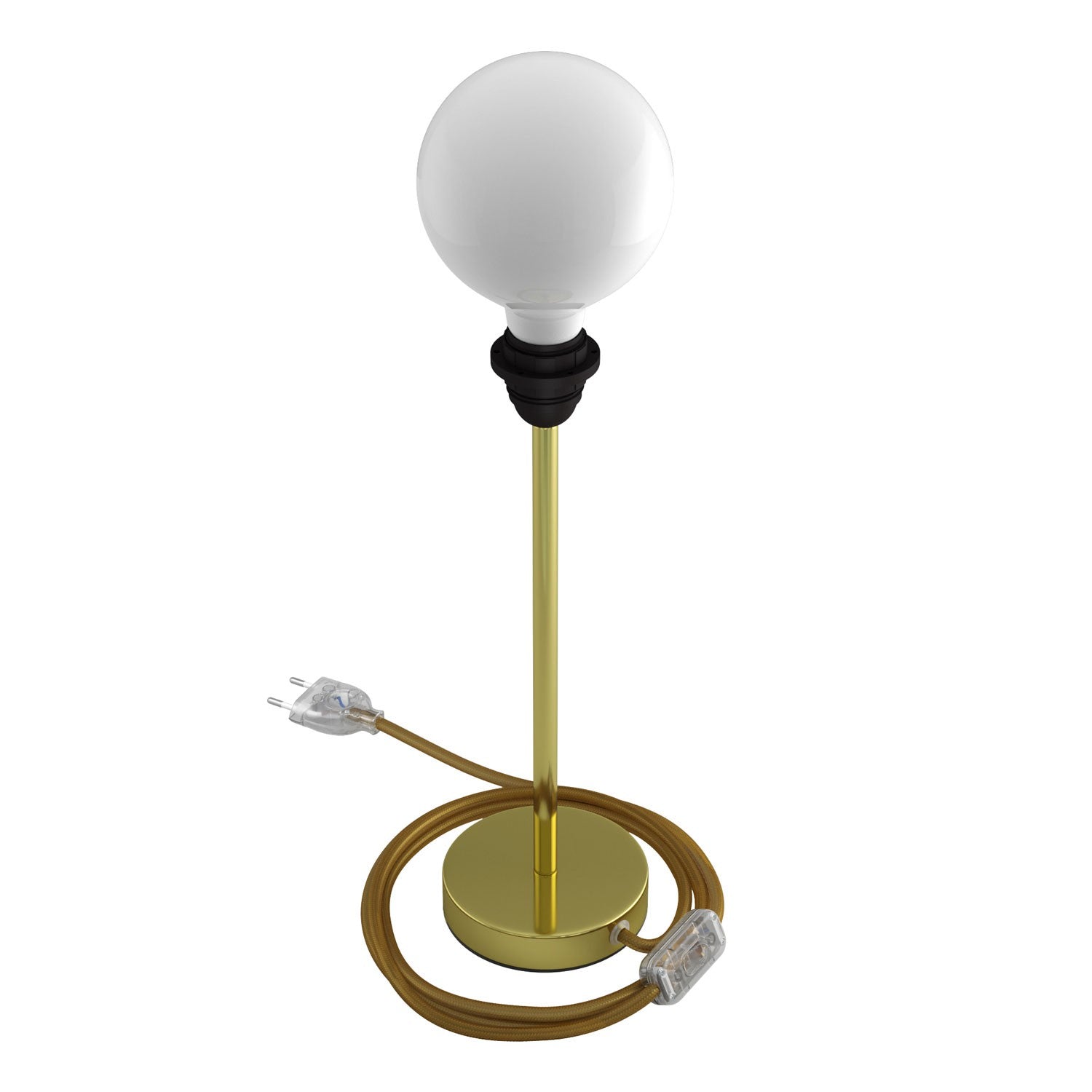 Alzaluce - metal table lamp for lampshades with fabric cable, switch and 2 poles plug