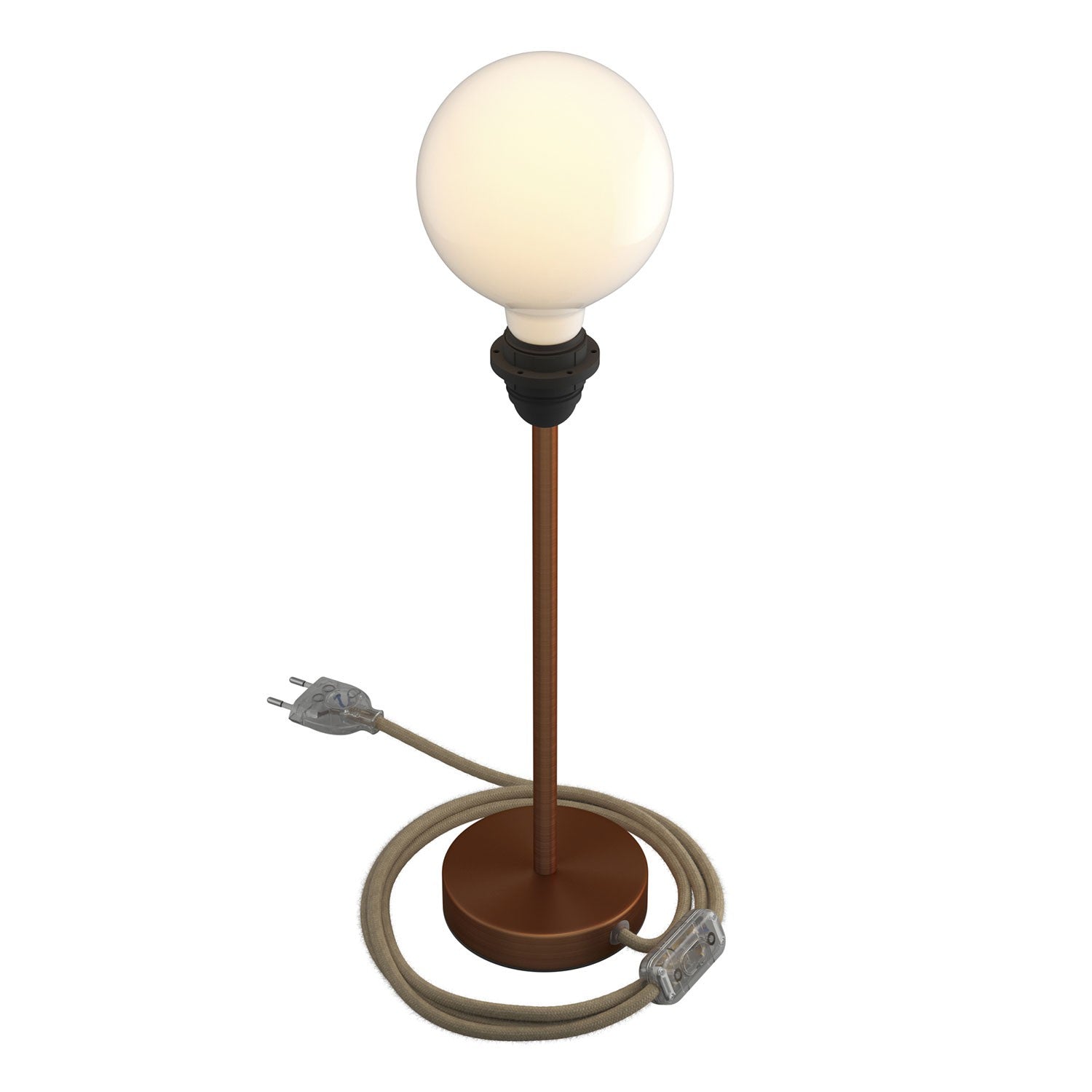 Alzaluce - metal table lamp for lampshades with fabric cable, switch and 2 poles plug