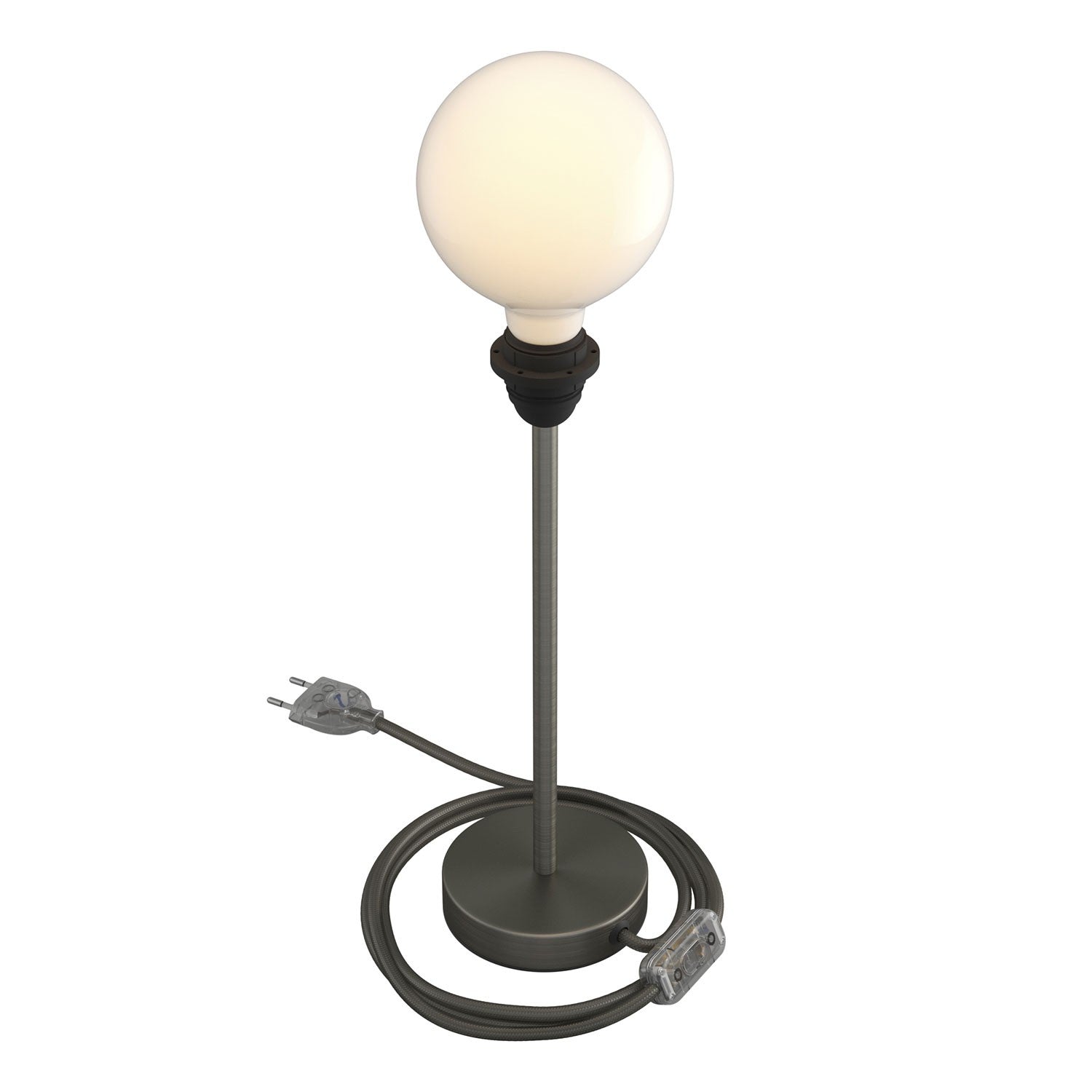 Alzaluce - metal table lamp for lampshades with fabric cable, switch and 2 poles plug
