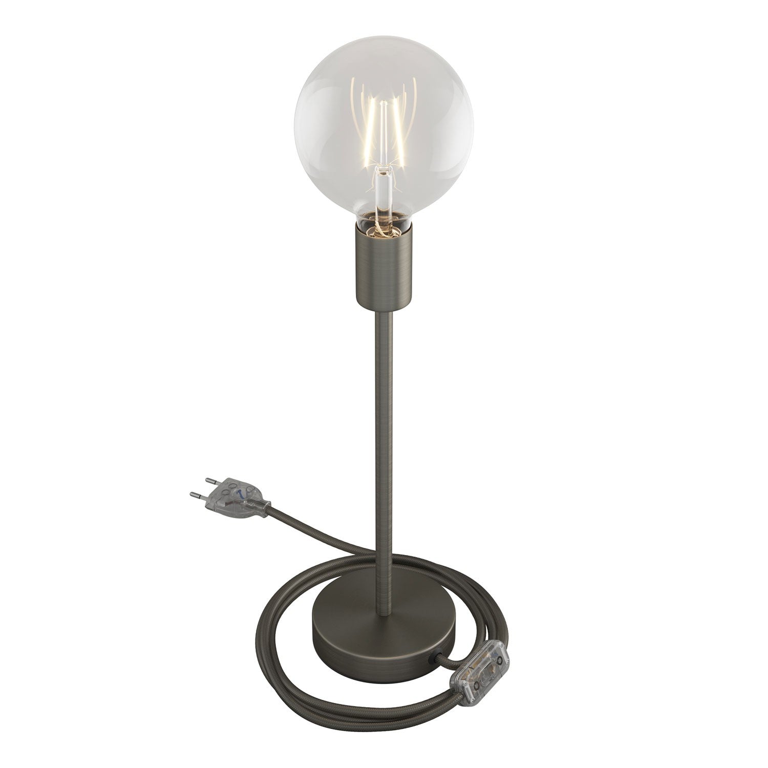 Alzaluce - metal table lamp with fabric cable, switch and 2 poles plug