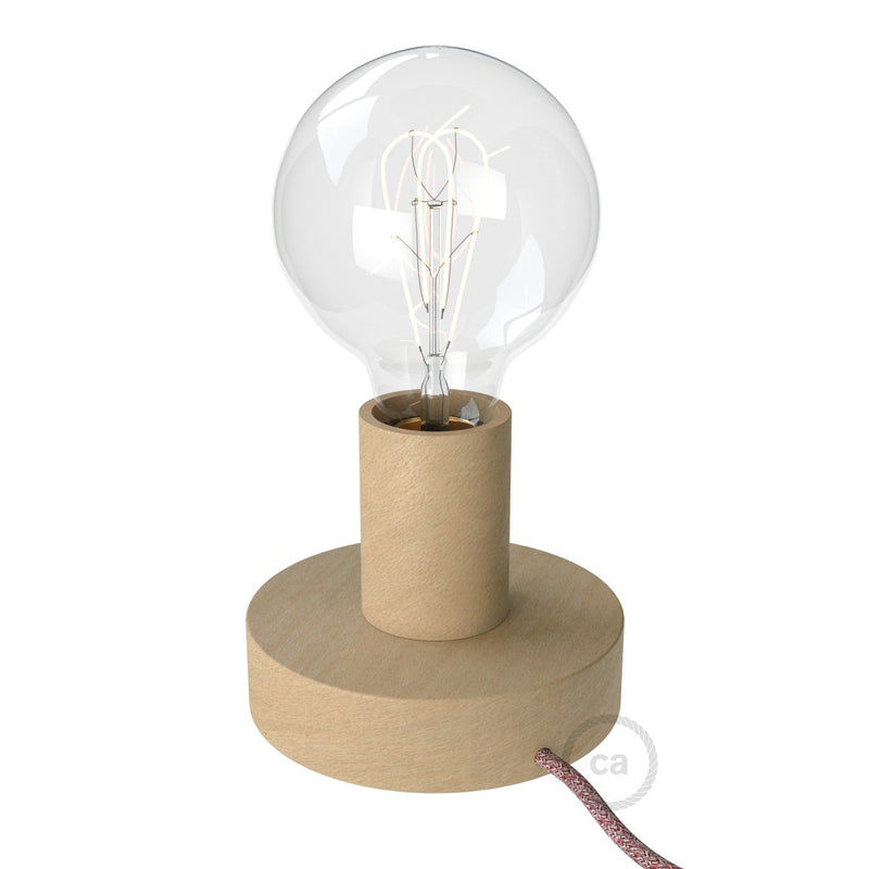 Posaluce Wood S, our table lamp in wood complete with fabric cable, switch and 2-pin plug