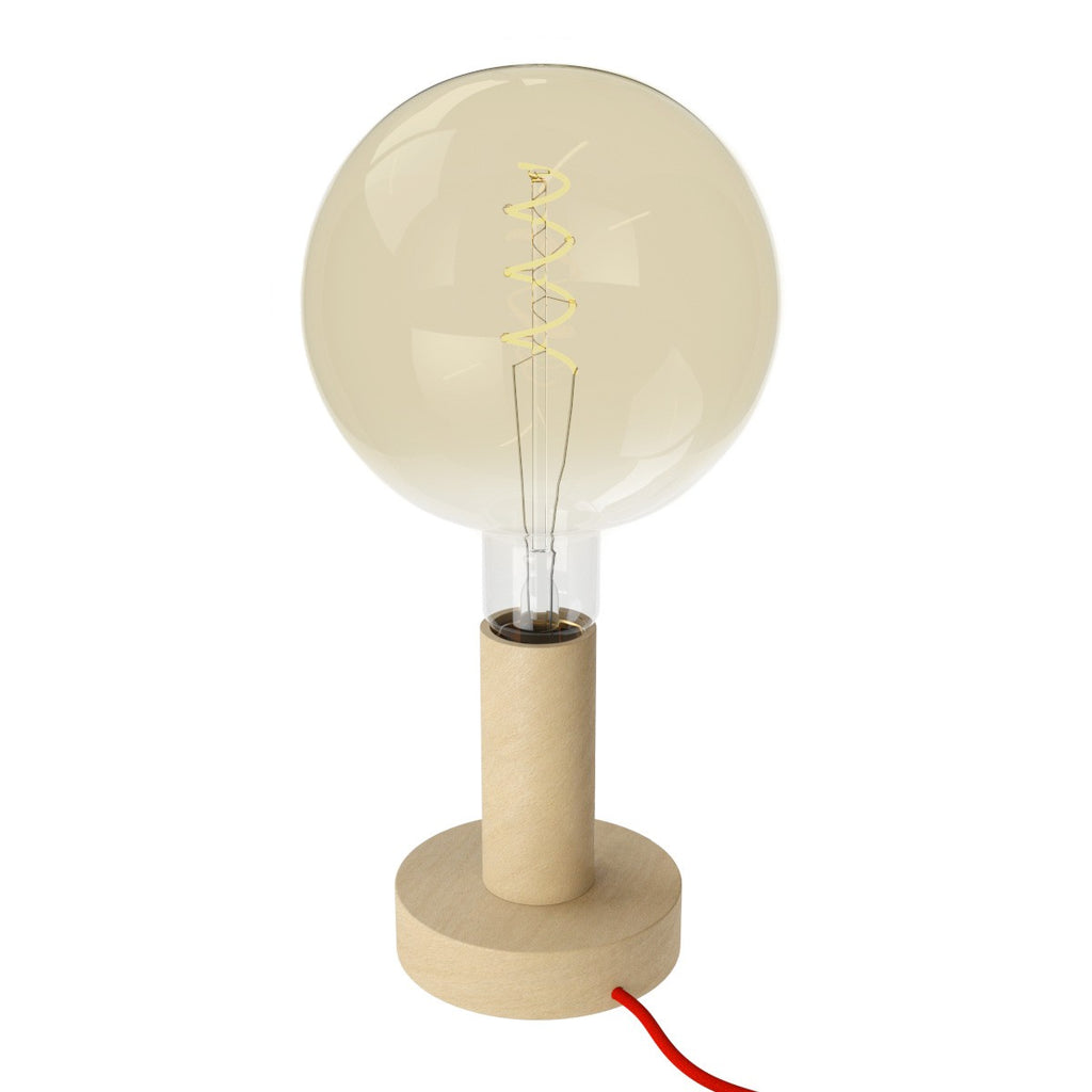 Posaluce Wood M, our table lamp in wood complete with fabric cable, switch and 2-pin plug