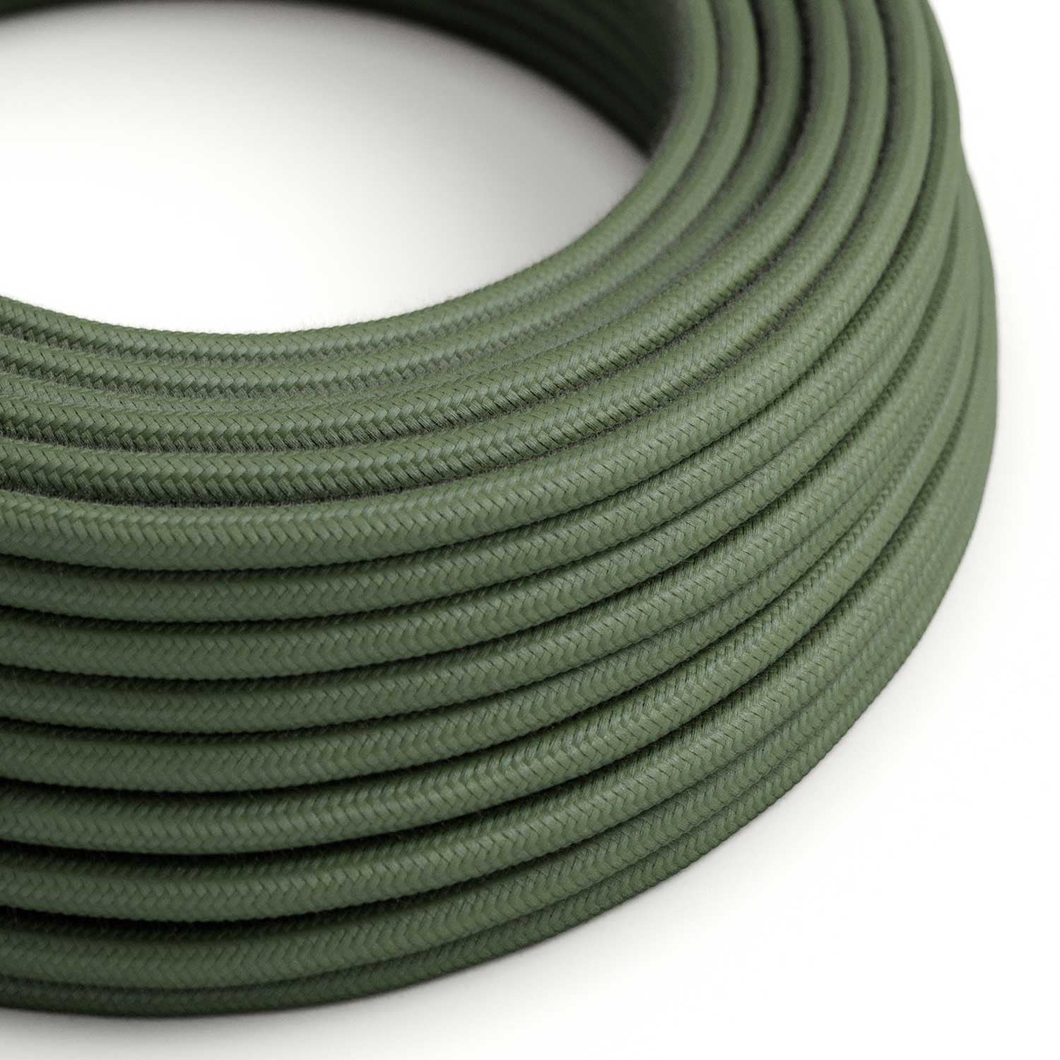 Round Electric Cable covered by Cotton solid color fabric RC63 Green Grey