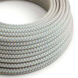 Round Electric Cable covered by Steward Blue Lozenge Cotton and Natural Linen RD65