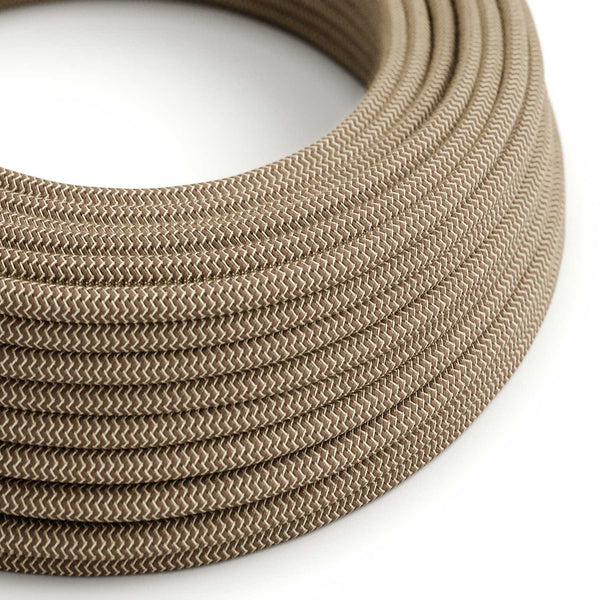Round Electric Cable covered by Colored Bark ZigZag Cotton and Natural Linen RD73