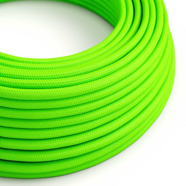 Round Electric Cable covered by Rayon solid color fabric RF06 Fluo Green