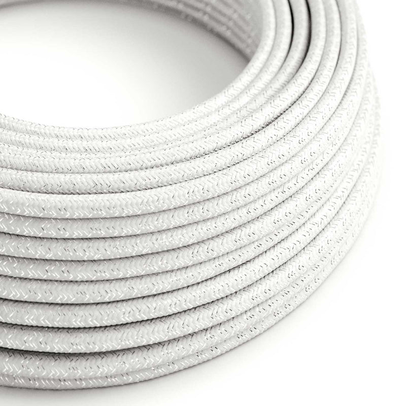 Round Glittering Electric Cable covered by Rayon solid color fabric RL01 White