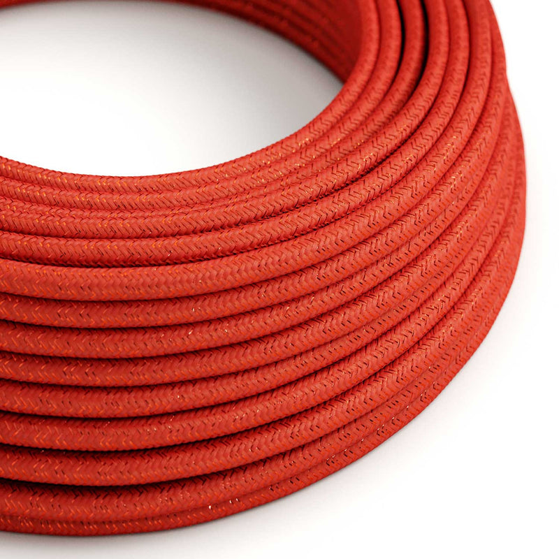 Round Glittering Electric Cable covered by Rayon solid color fabric RL09 Red