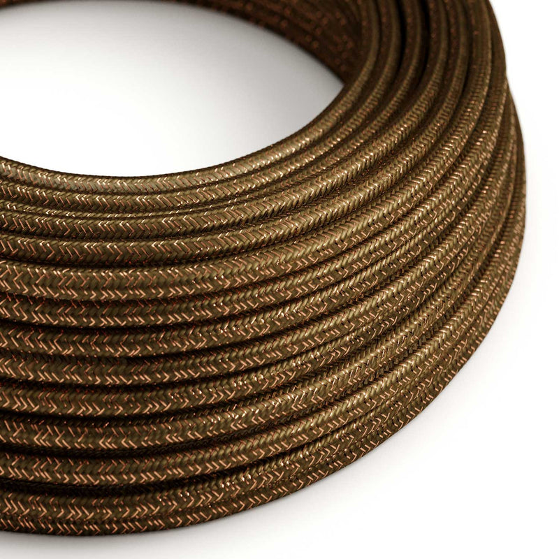Round Glittering Electric Cable covered by Rayon solid color fabric RL13 Brown