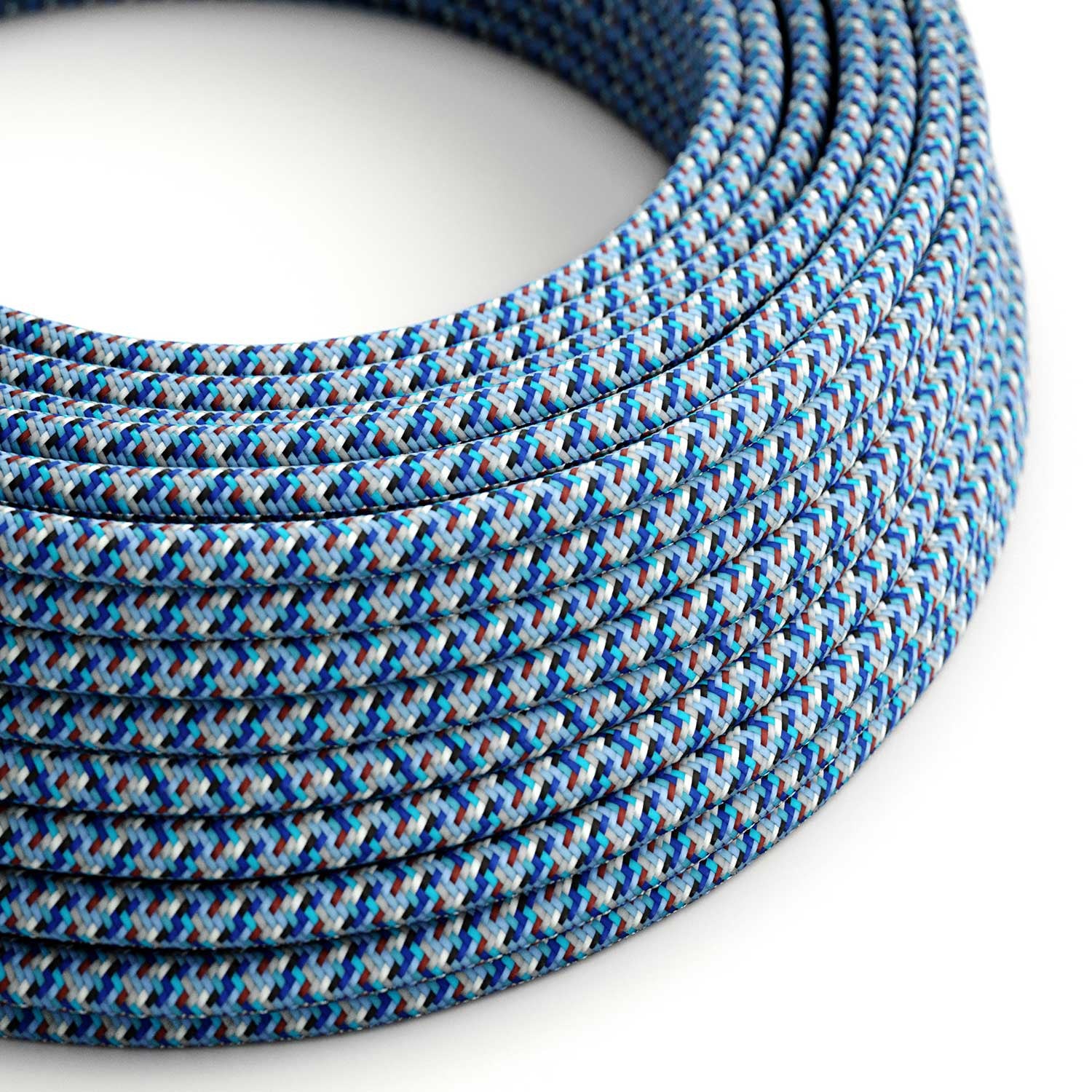 Round Electric Cable covered by rayon fabric RX03 Pixel Turquoise