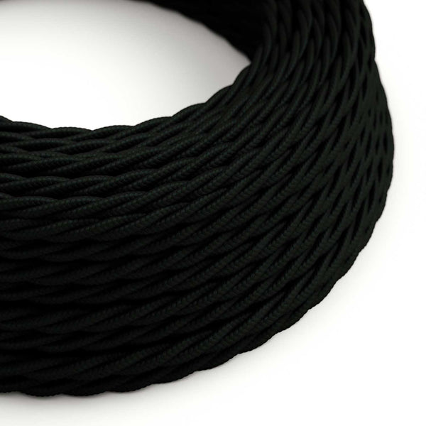 Twisted Electric Cable covered by Rayon solid color fabric TM04 Black