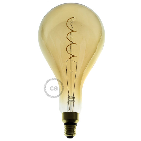 XXL LED Golden Light Bulb - Pear A165 Curved Double Spiral Filament - 5W E27 Dimmable 2000K