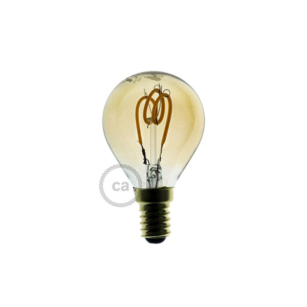 LED Golden Light Bulb - Sphere G45 Curved Spiral Filament - 3W E14 Dimmable 2000K