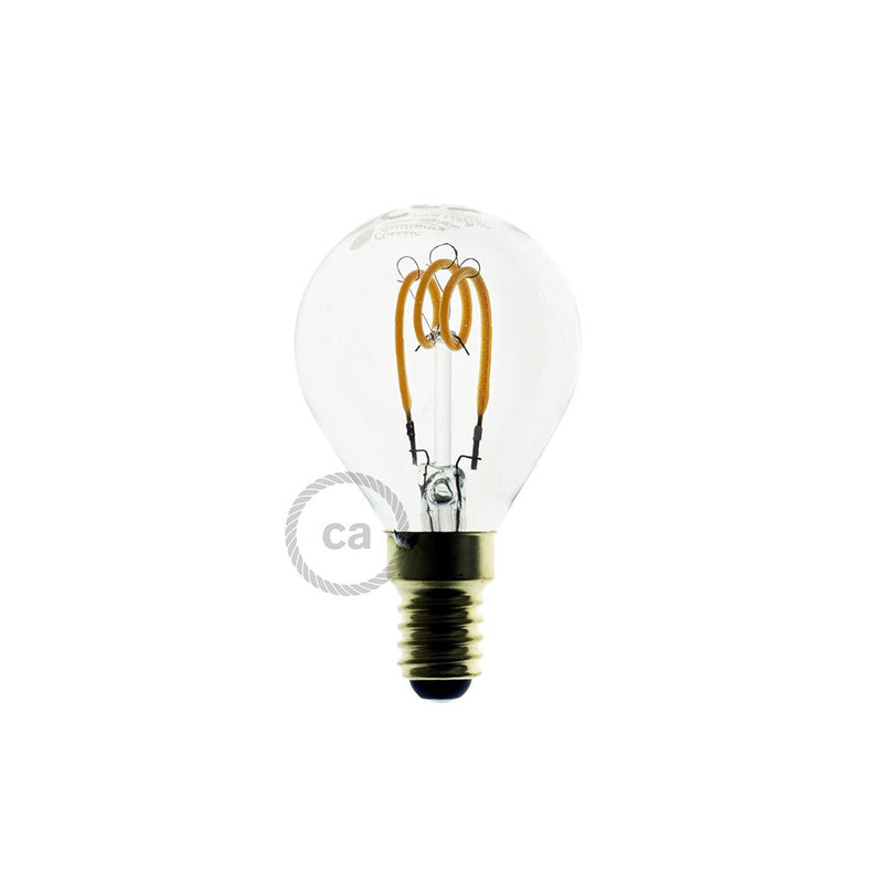 LED Transparent Light Bulb - Sphere G45 Curved Spiral Filament - 3W E14 Dimmable 2200K