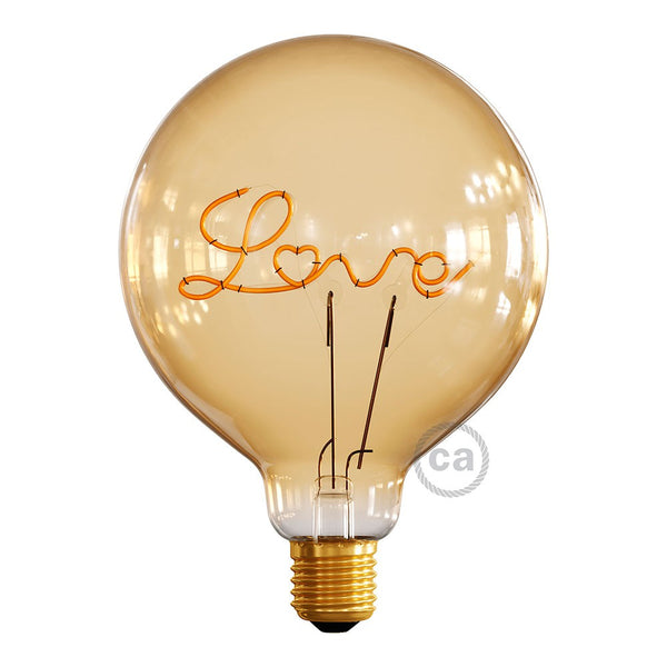 LED Golden Light Bulb for upright lamp - Globe G125 Single Filament “Love” - 5W E27 Decorative Vintage 2000K