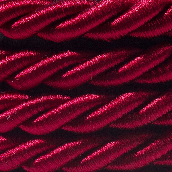 XL electrical cord, electrical cable 3x0,75. Shiny dark bordeaux fabric covering. Diameter 16mm.