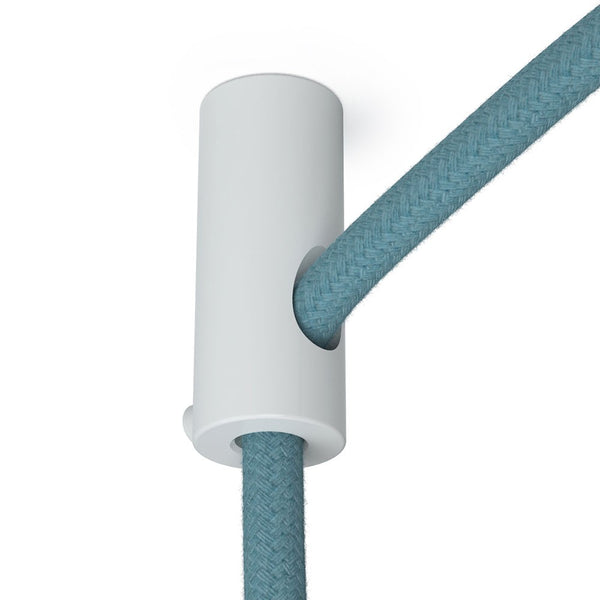 Decentralizer, White ceiling hook and stop for fabric cable