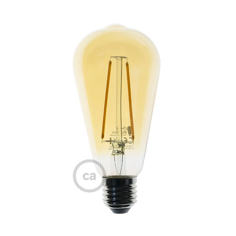 LED Golden Light Bulb - Edison ST64 Long Filament - 4W E27 Decorative Vintage 2000K