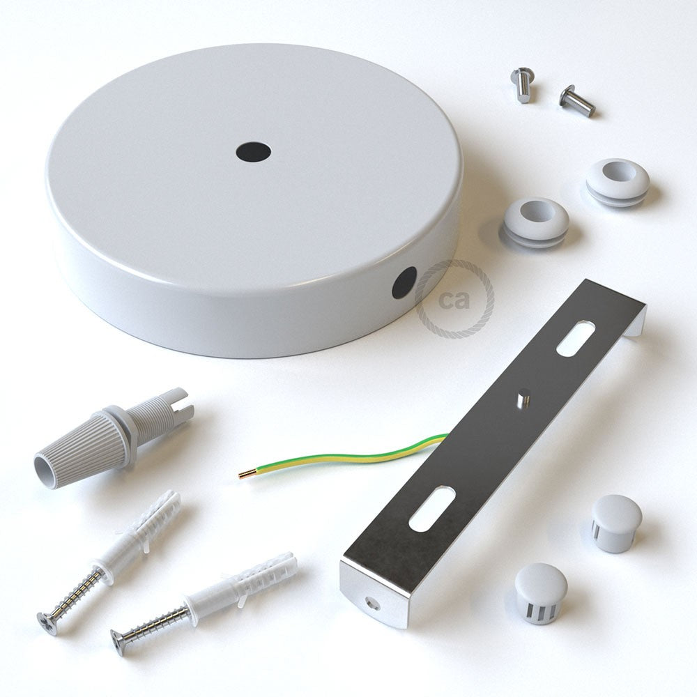 Kit de rosácea de teto cilíndrica em metal com 1 furo central + 2 furos laterais