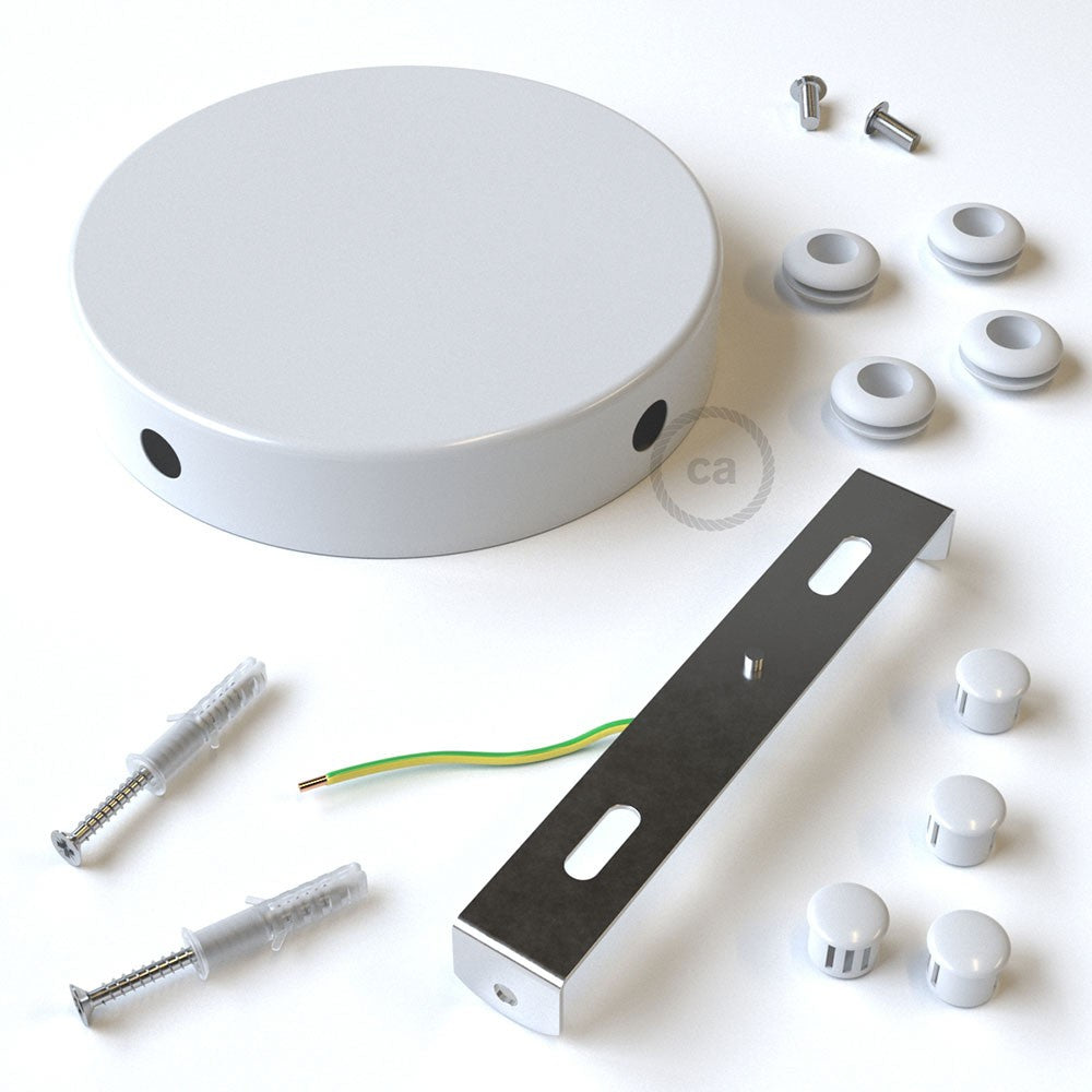 Kit de rosácea de teto cilíndrica em metal com 4 furos laterais (caixa de junção)