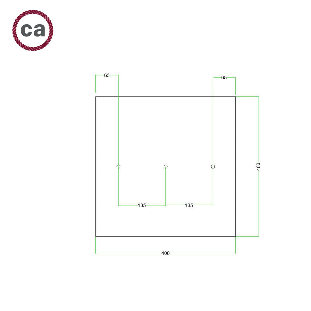 Square XXL Rose-One 3 in-line holes ceiling rose kit 400 mm Cover