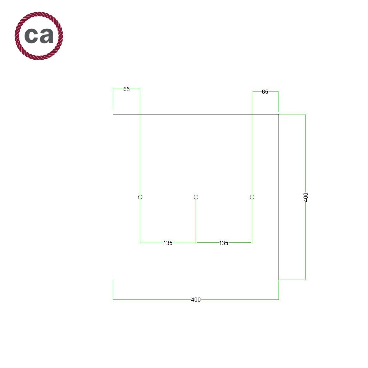 Square XXL Rose-One 3 in-line holes ceiling rose kit 400 mm Cover