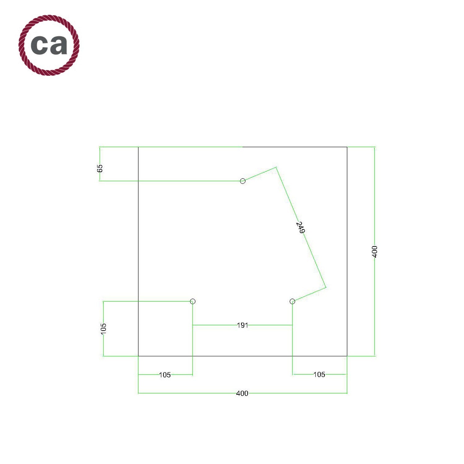 Square XXL Rose-One 3-hole ceiling rose kit 400 mm Cover