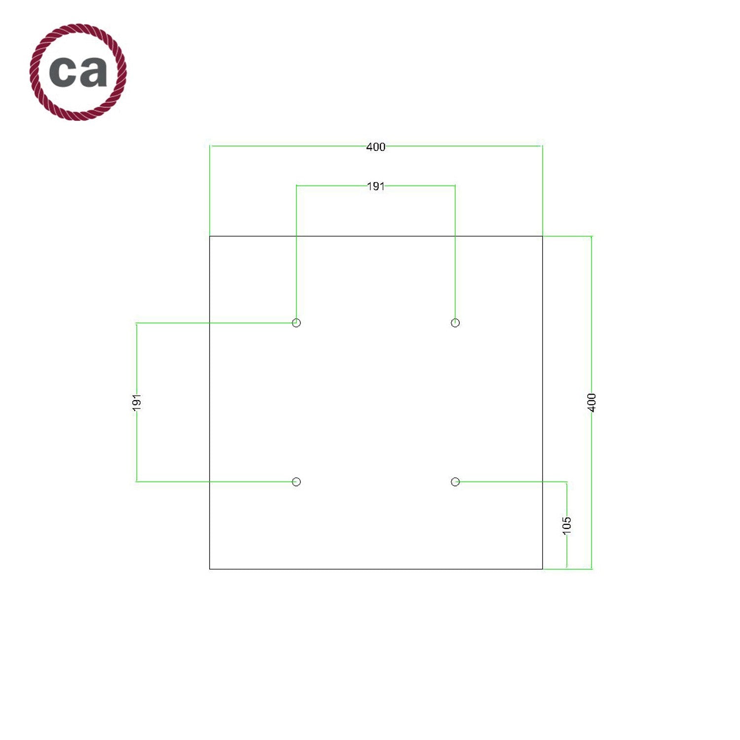 Square XXL Rose-One 4-hole ceiling rose kit 400 mm Cover