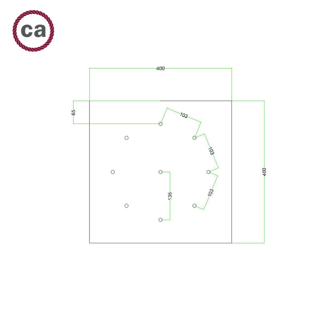 Square XXL Rose-One 9-hole ceiling rose kit 400 mm Cover